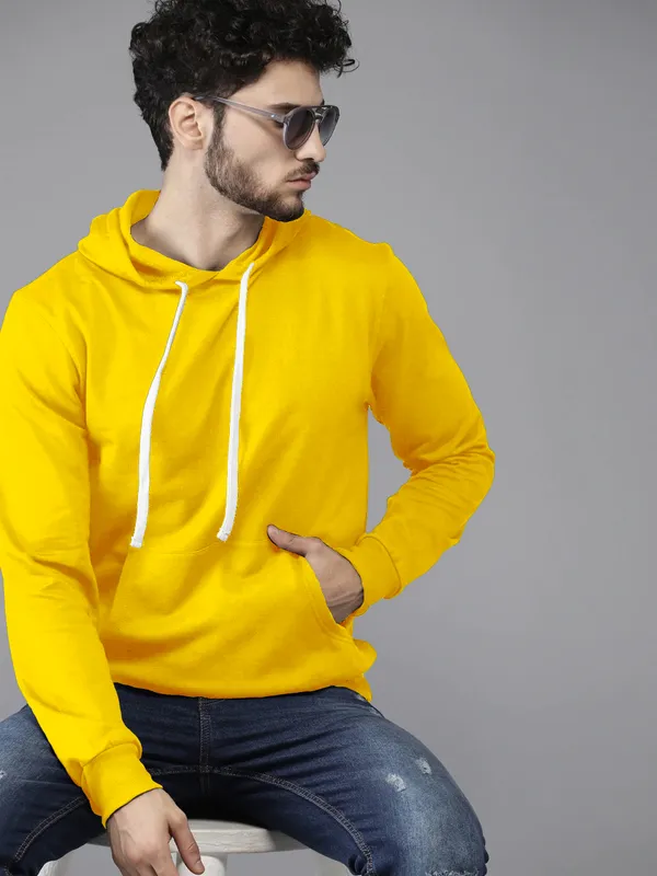 Yellow_Stylish_Plain_Hoodie_For_Men