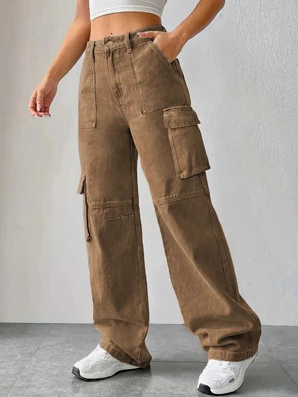 Brown_Straight_Fit_Brown_Cargo_Jeans_For_Woman