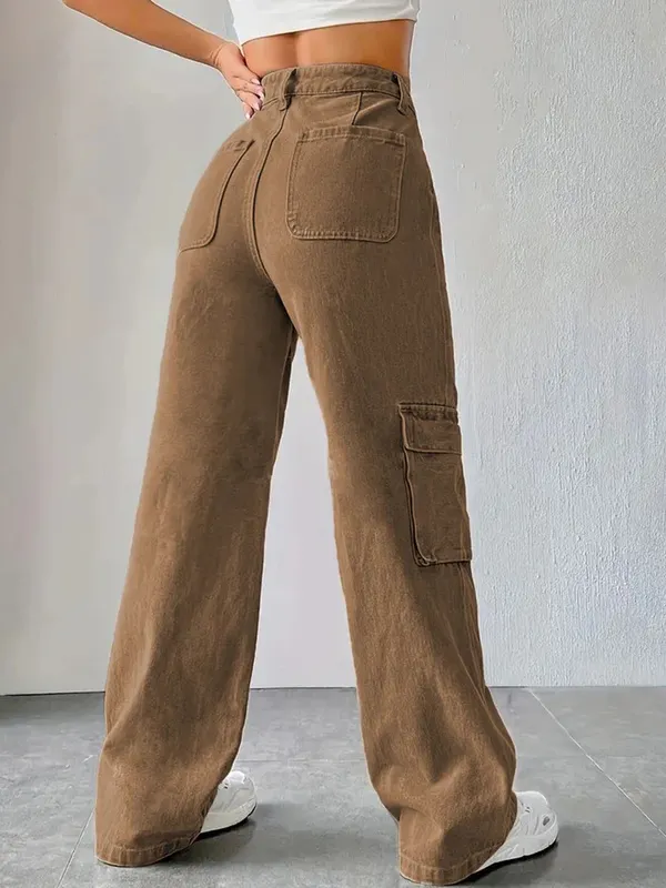 Brown_Straight_Fit_Brown_Cargo_Jeans_For_Woman