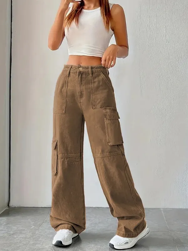 Brown_Straight_Fit_Brown_Cargo_Jeans_For_Woman