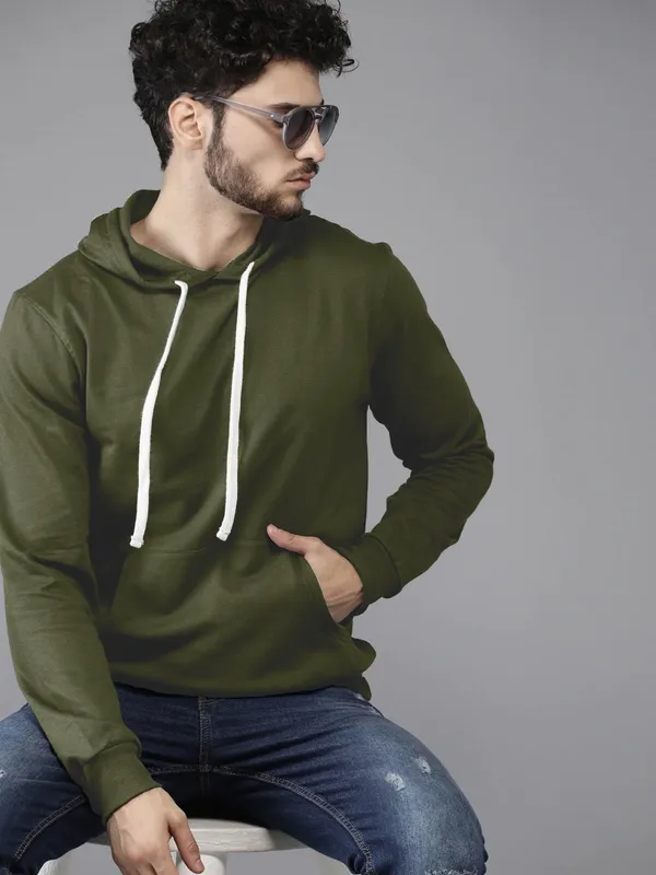 Olive_Stylish_Plain_Hoodie_For_Men