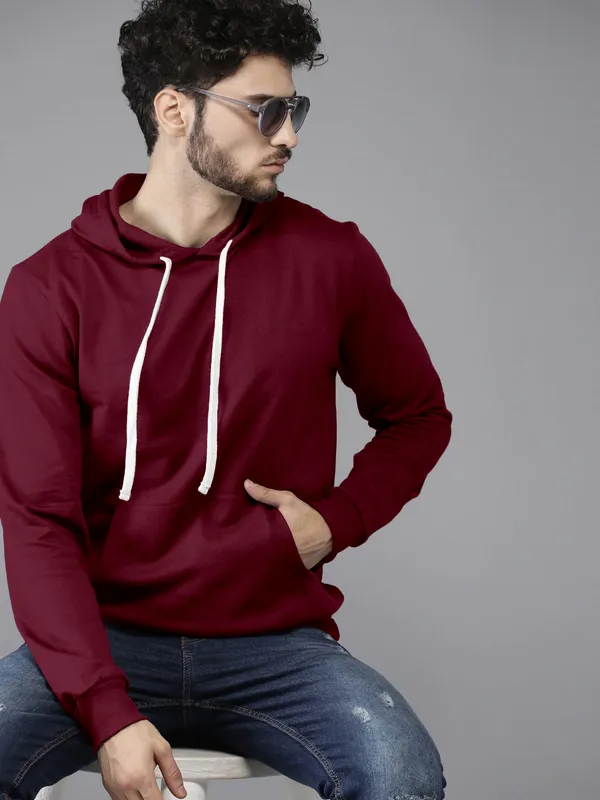 Maroon_Stylish_Plain_Hoodie_For_Men
