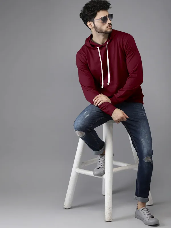 Maroon_Stylish_Plain_Hoodie_For_Men