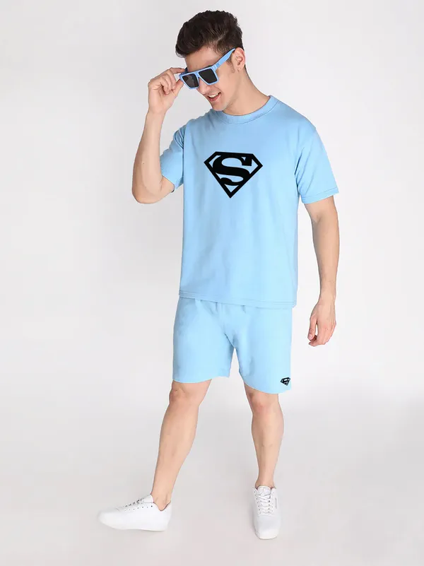 Sky_Blue_Stylish_Tye-Dye_Oversize_T-Shirt_And_Shorts_For_Men