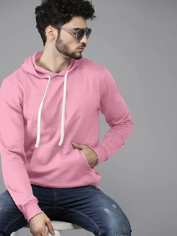 Pink_Stylish_Plain_Hoodie_For_Men