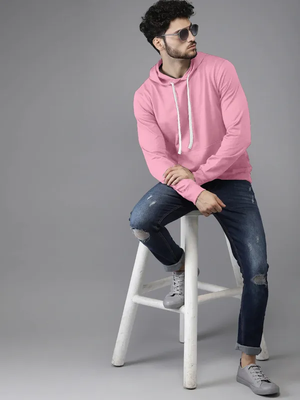 Pink_Stylish_Plain_Hoodie_For_Men