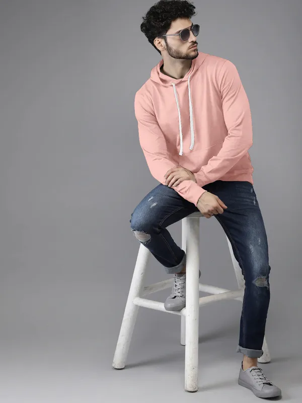 Peach_Stylish_Plain_Hoodie_For_Men