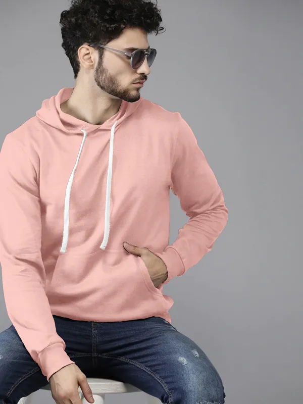 Peach_Stylish_Plain_Hoodie_For_Men