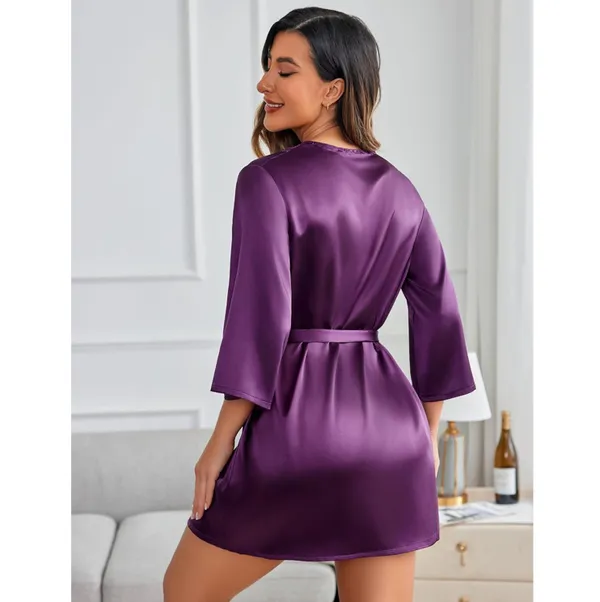 V-Neck_Lace_Patchwork_Nightgown_Maroon_(Free_Size)