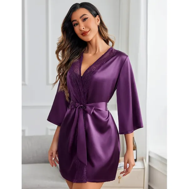 V-Neck_Lace_Patchwork_Nightgown_Maroon_(Free_Size)