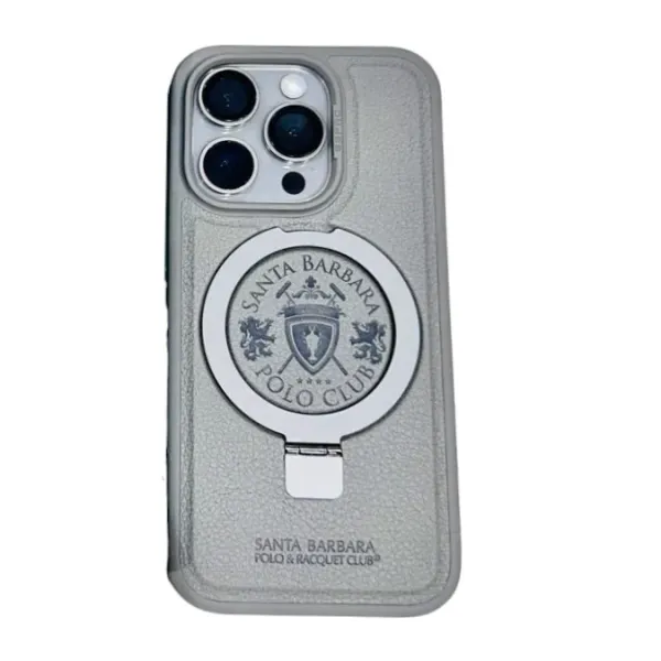 Grey_Treemoda_Leather_Case_With_Round_Metal_Grip_Supports_Wireless_Charging_Stylish_Full_Protection