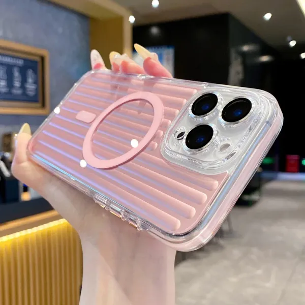 Gray_Black_Pink_White_Luxury_3D_Stripe_Luggage_Pattern_For_Magsafe_Magnetic_Case_For_Iphone_14_15_16_Pro_Max_Wireless_Charging_Shockproof_Bumper_Cover