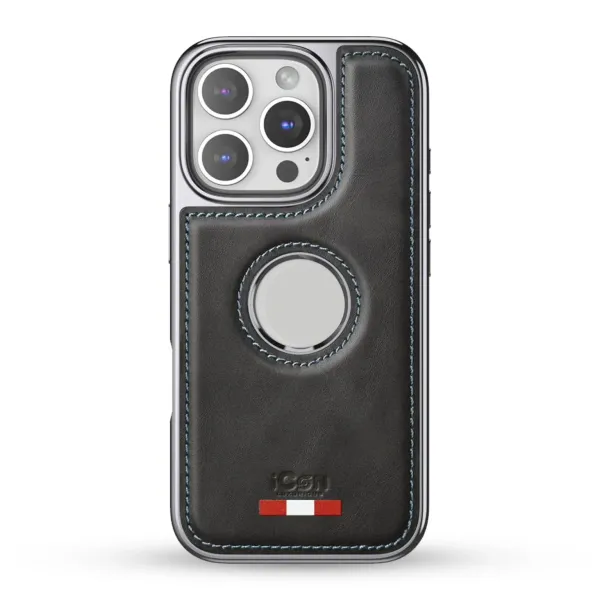 Gray_&_Black_&_Blue_&_Brown_Icon_Luxurious_Classic_Series_Handmade_Work_Case_For_Iphone_15_Grey_Artificial_Leather_With_Logo_Cutout