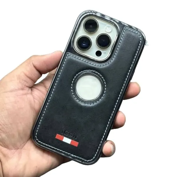 Gray_&_Black_&_Blue_&_Brown_Icon_Luxurious_Classic_Series_Handmade_Work_Case_For_Iphone_15_Grey_Artificial_Leather_With_Logo_Cutout