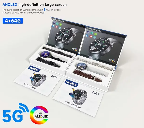 3_Straps_Black_&_Brown_&_Sliver_Pds_Enterprises_N61_Ultra_Smartwatch_5G,_Dual_Sim,_Wifi,_Amoled_Touch_Screen,_Gps,_Nfc,_Waterproof