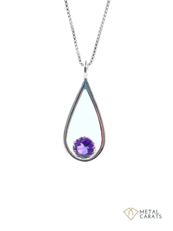 Silver_925_Sterling_Round_Cabochon_Amethyst_Pear_Shaped_Natural_Gemstones_Pendant_For_Women