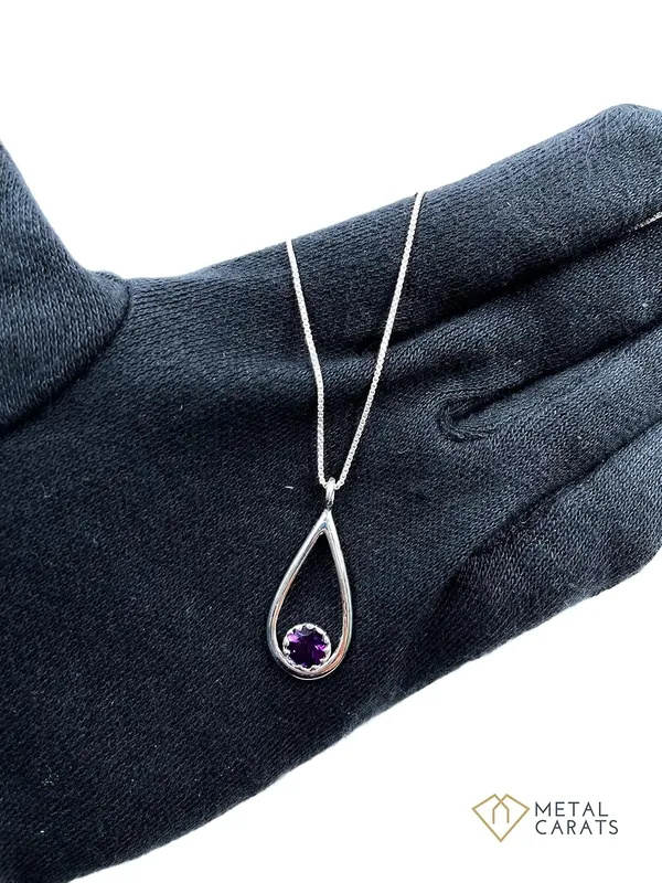 Silver_925_Sterling_Round_Cabochon_Amethyst_Pear_Shaped_Natural_Gemstones_Pendant_For_Women