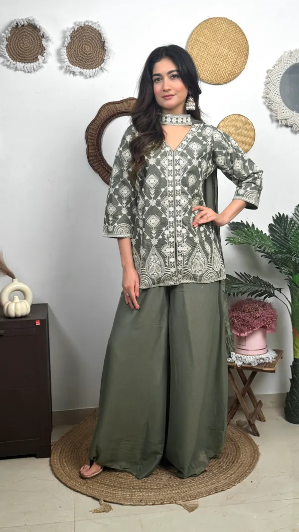 Olive_Green_Printed_Ethnic_Kurti_Palazzo_Set_With_Dupatta