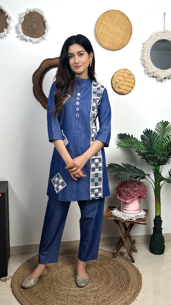 Blue_Denim_Coord_Set_With_Checkered_Print_Detailing