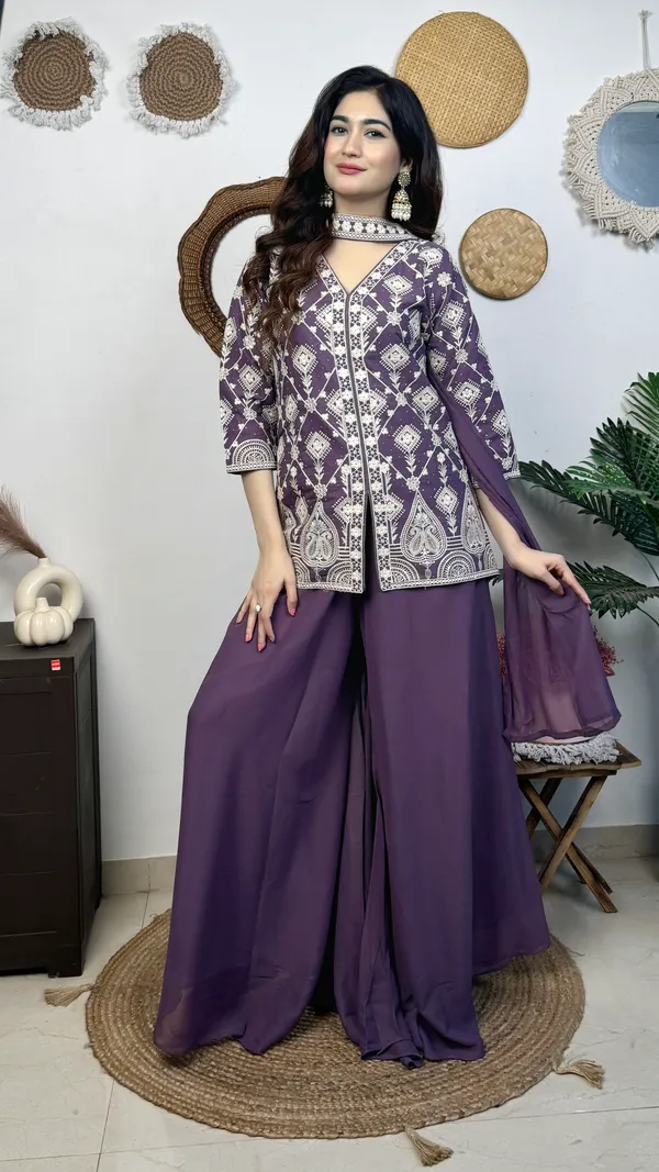 Dark_Purple_Ethnic_Printed_Kurta_Palazzo_Set_With_Dupatta
