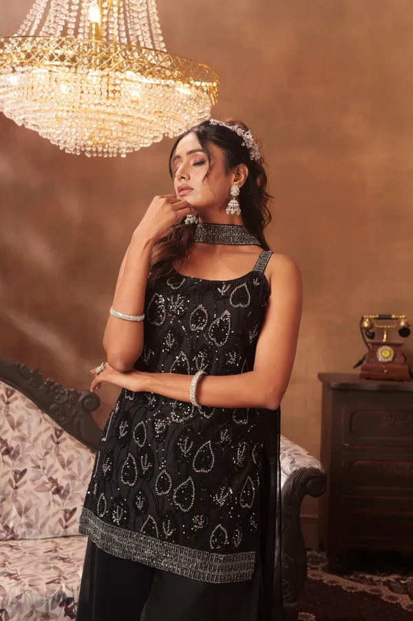 Black_Embellished_Kurti_With_Sharara_Set_Ethnic_Wear_For_Women