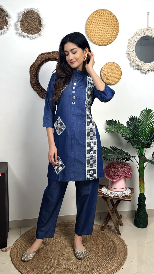 Blue_Denim_Coord_Set_With_Checkered_Print_Detailing