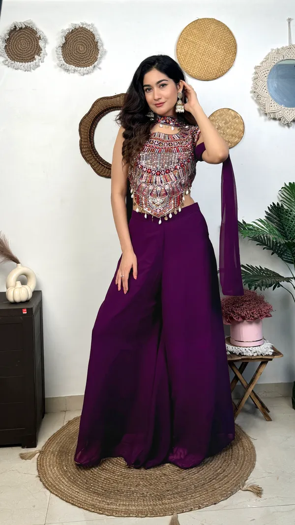 Dark_Purple_Embellished_Crop_Top_With_Palazzo_Pants_Set