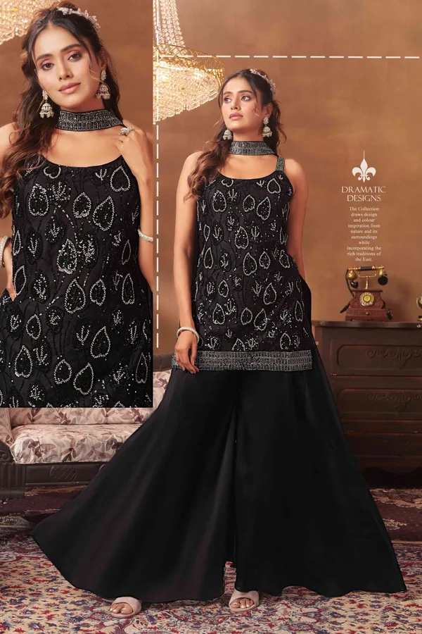 Black_Embellished_Kurti_With_Sharara_Set_Ethnic_Wear_For_Women