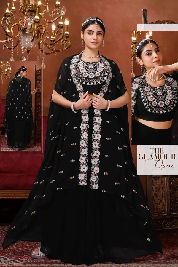 Black_Georgette_Dhoti_Choli_Set_With_Hand_Work_Embroidery