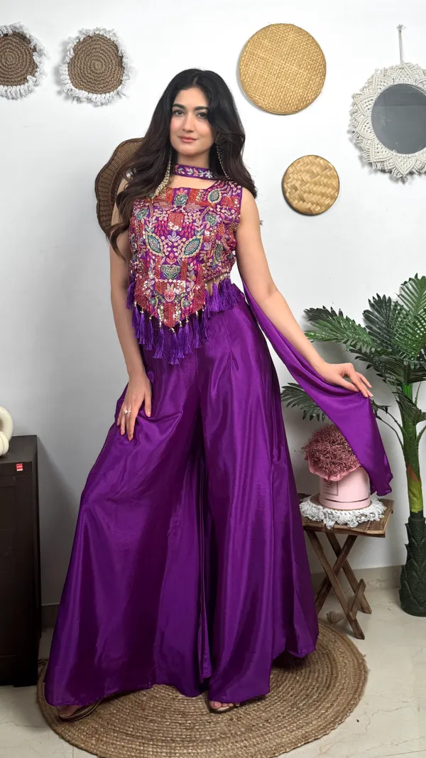 Dark_Purple_Embroidered_Ethnic_Lehenga_Set_With_Tassel_Details