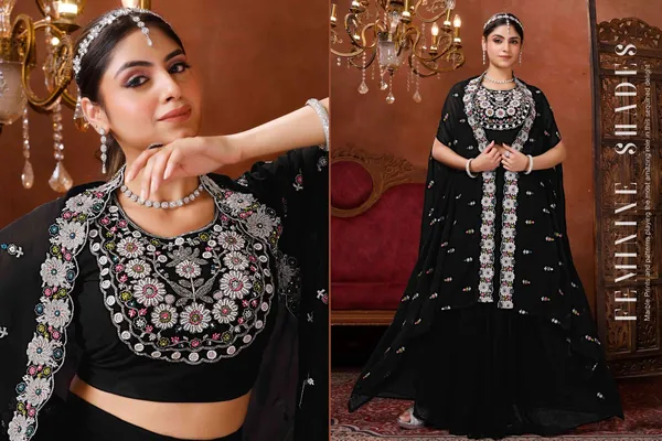 Black_Georgette_Dhoti_Choli_Set_With_Hand_Work_Embroidery