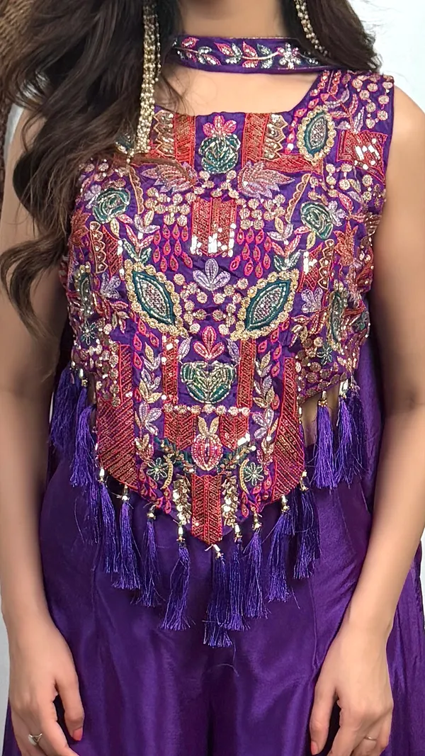 Dark_Purple_Embroidered_Ethnic_Lehenga_Set_With_Tassel_Details