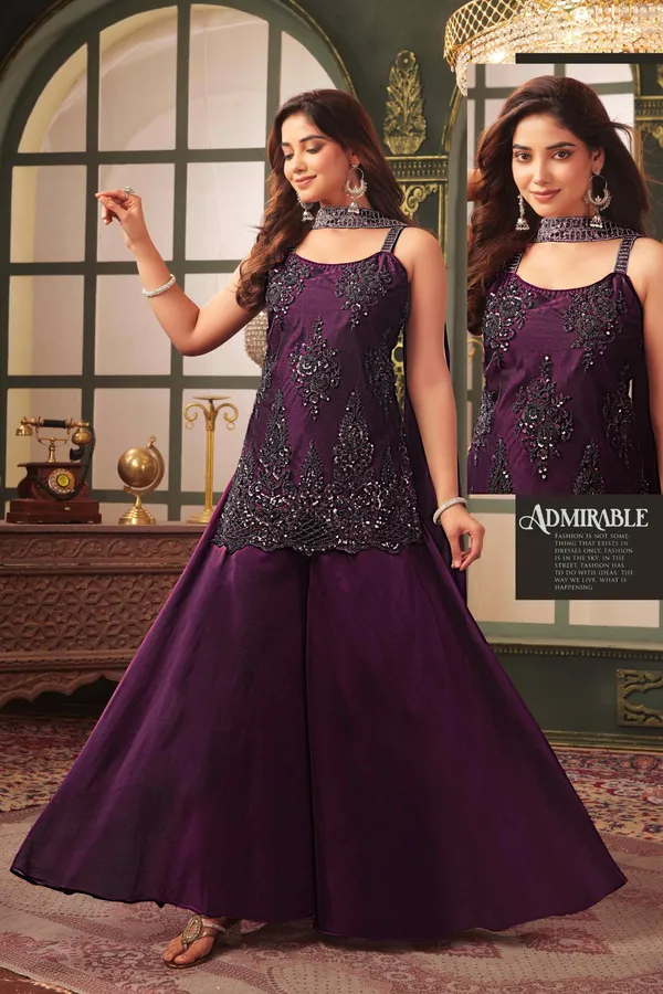 Dark_Purple_Embellished_Gharara_Suit_Set_With_Choker_Neckline