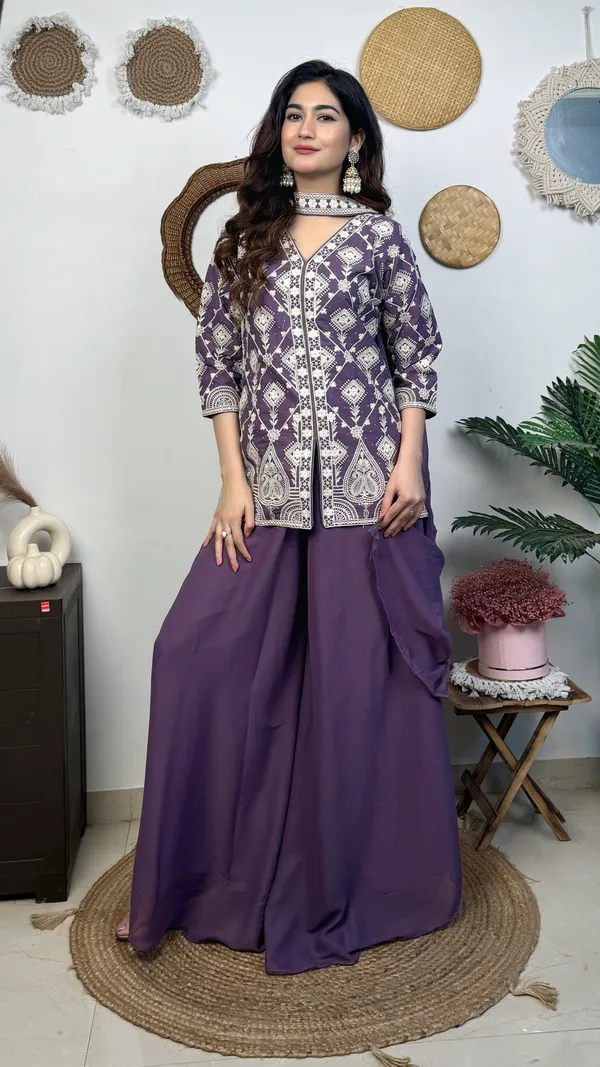 Dark_Purple_Ethnic_Printed_Kurta_Palazzo_Set_With_Dupatta