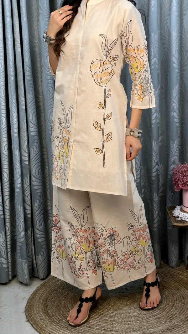 Beige_Floral_Embroidered_Cotton_Kurta_Palazzo_Set_For_Women