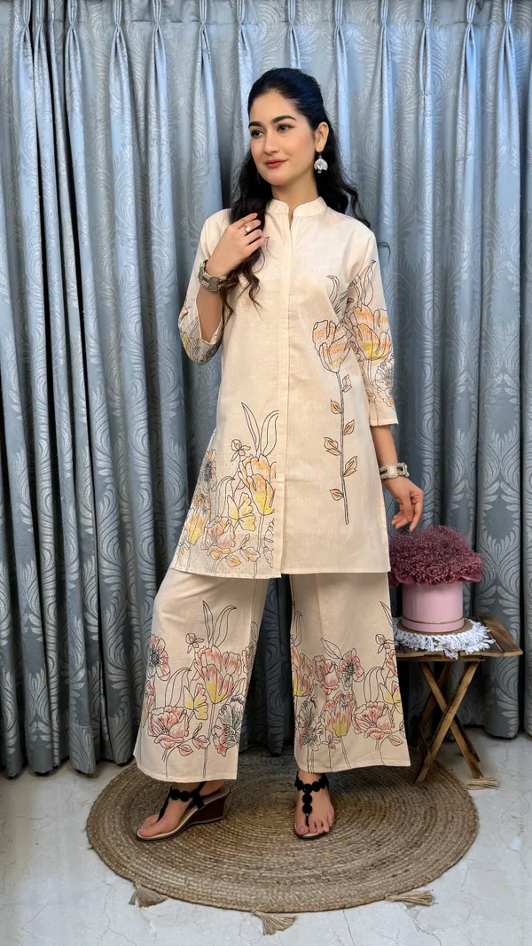 Beige_Floral_Embroidered_Cotton_Kurta_Palazzo_Set_For_Women