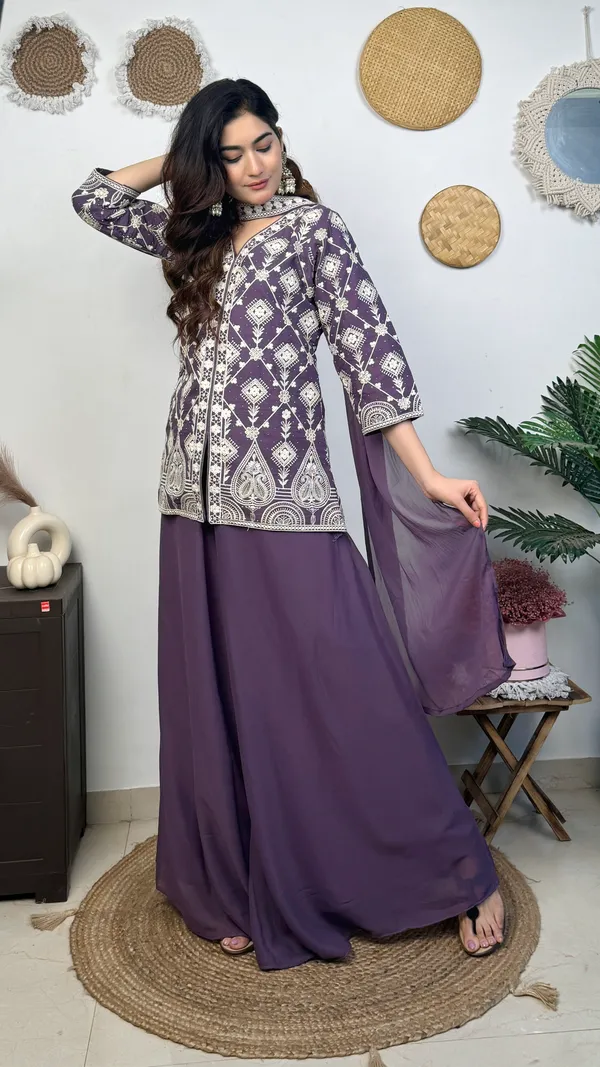 Dark_Purple_Ethnic_Printed_Kurta_Palazzo_Set_With_Dupatta