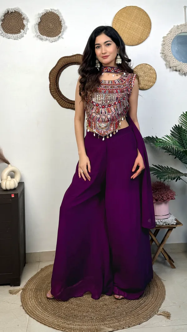 Dark_Purple_Embellished_Crop_Top_With_Palazzo_Pants_Set
