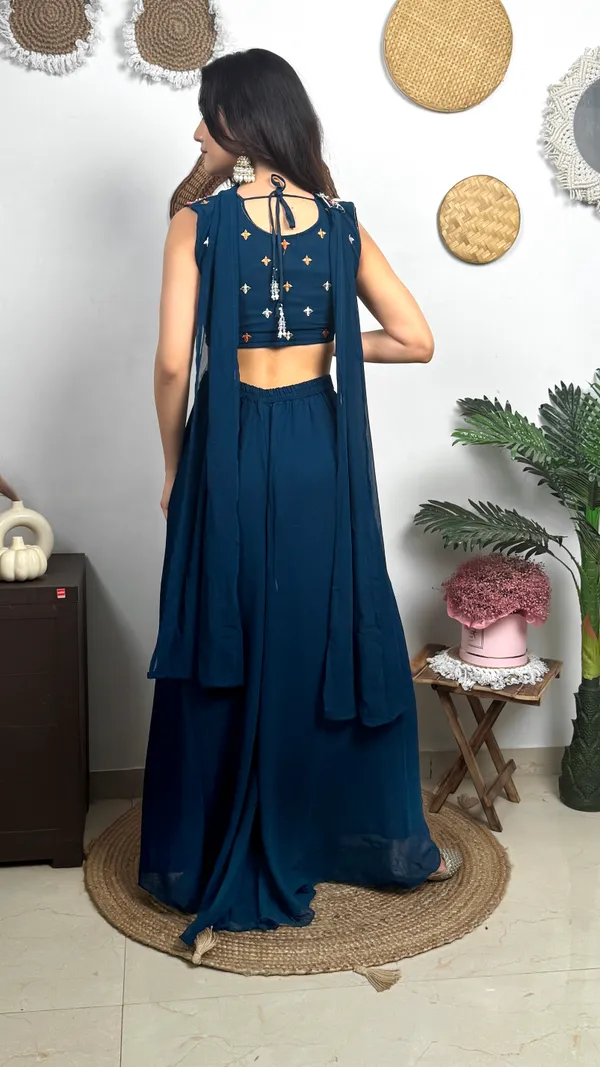 Teal_Blue_Lehenga_Choli_With_Embellished_Bib_Neckpiece