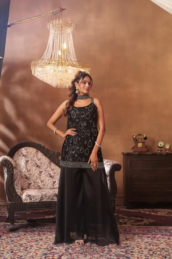 Black_Embellished_Kurti_With_Sharara_Set_Ethnic_Wear_For_Women