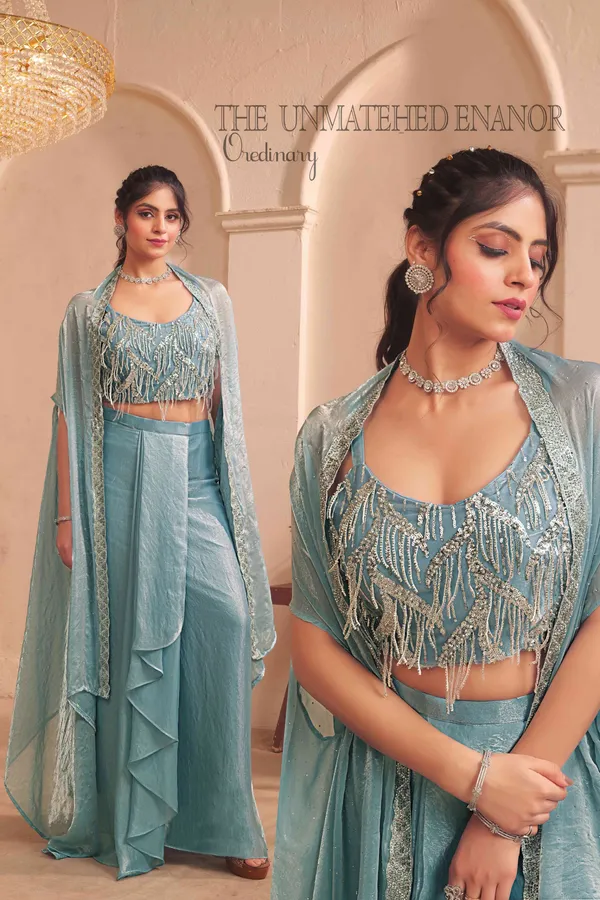 Light_Green_Jacket_Set_With_Asymmetric_Drape_And_Dhoti_Pants