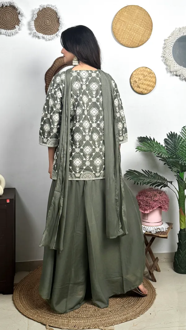 Olive_Green_Printed_Ethnic_Kurti_Palazzo_Set_With_Dupatta
