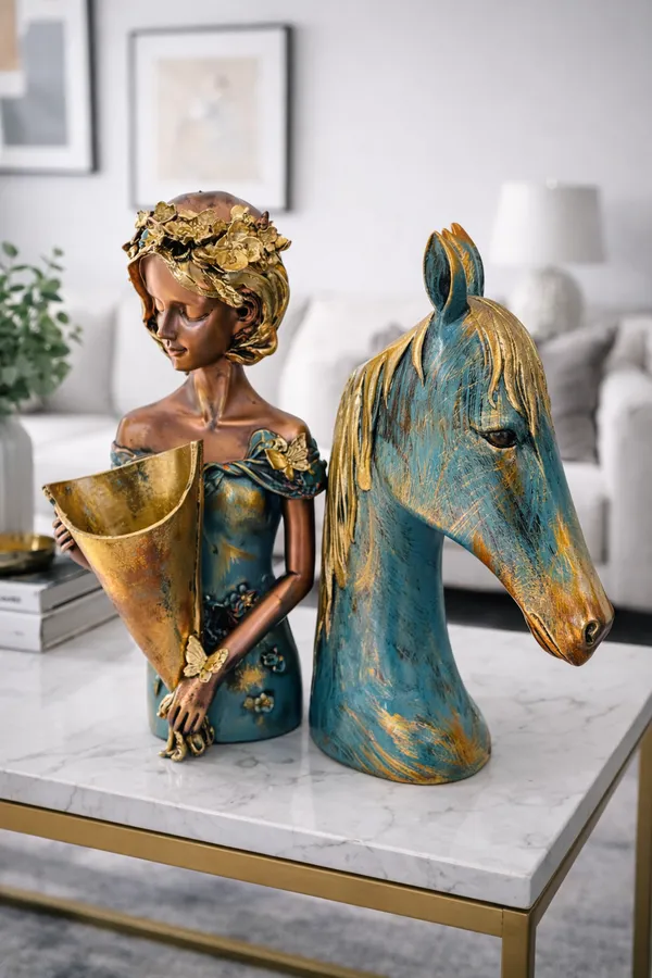 Artisan_Horse_Head_&_Elegant_Lady_Sculpture_–_Luxury_Home_Décor_Set