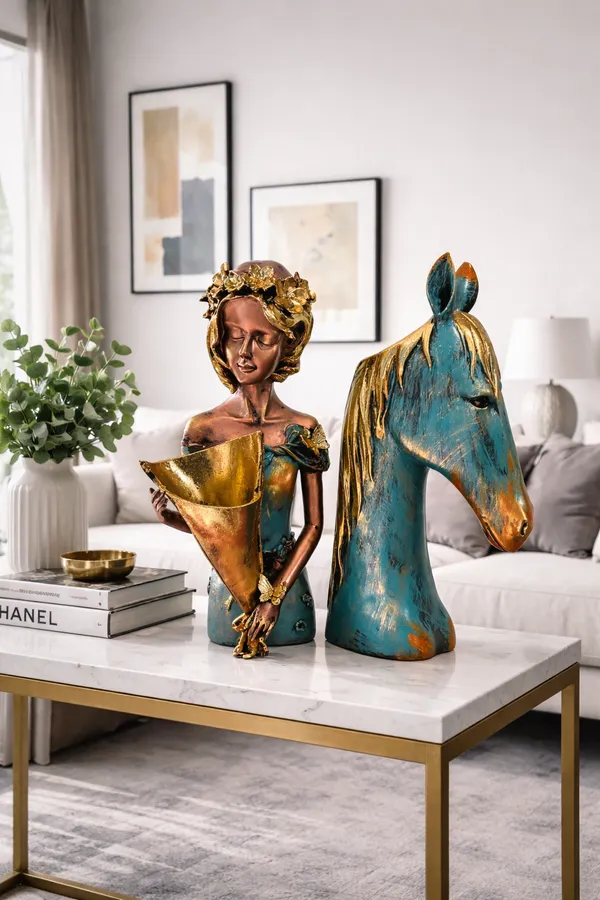 Artisan_Horse_Head_&_Elegant_Lady_Sculpture_–_Luxury_Home_Décor_Set