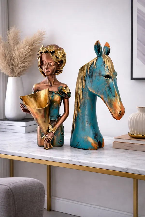 Artisan_Horse_Head_&_Elegant_Lady_Sculpture_–_Luxury_Home_Décor_Set