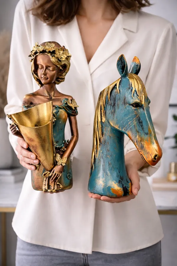 Artisan_Horse_Head_&_Elegant_Lady_Sculpture_–_Luxury_Home_Décor_Set