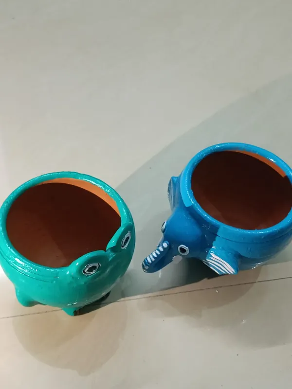 Green_And_Blue_Cute_Animal_Face_Mini_Planters_Frog_&_Elephant_Design_Handcrafted_Pots_For_Succulents_Indoor_Plants_&_Gifting_(Set_Of_2_)
