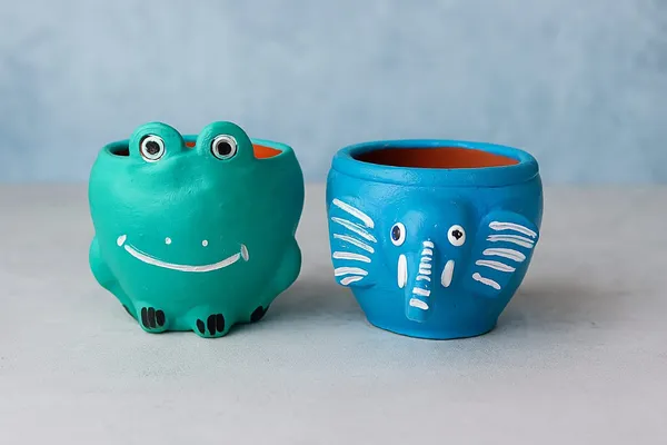 Green_And_Blue_Cute_Animal_Face_Mini_Planters_Frog_&_Elephant_Design_Handcrafted_Pots_For_Succulents_Indoor_Plants_&_Gifting_(Set_Of_2_)
