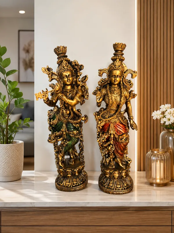 The_Indian_Soil_Radha_Krishna_Idol_Set_|_14_Inch_Decorative_Figurines_|_Antique_Gold_Finish_|_Traditional_Indian_Home_Décor_for_Living_Room,_Pooja_Room,_Office_&_Gifting