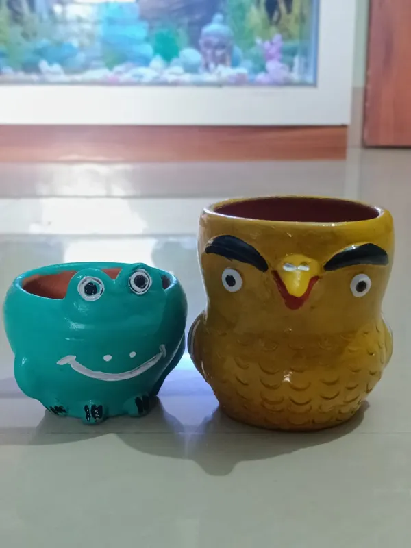 Green_And_Blue_Handcrafted_Animal_Planter_Set_Owl_&_Frog_Design_Cute_Miniature_Pots_For_Succulents_Cactus_Desk_&_Home_Décor_(Set_Of_2)
